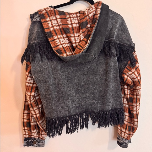 Gilded Intent denim fringe and plaid jacket - Picture 7 of 8